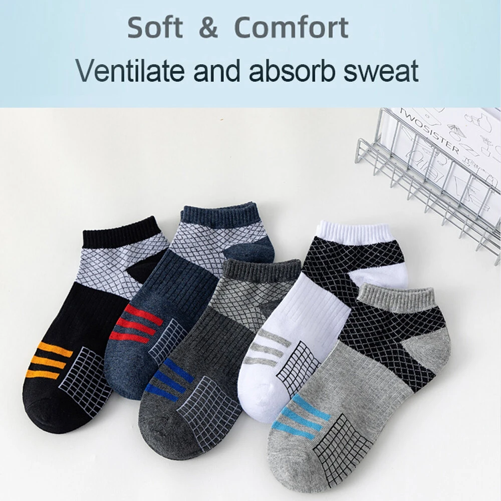 (image for) 5 Pairs Low Cut Men Socks Breathable Sports Socks Cotton Blend Mens Ankle Socks Anti Odor & Sweat Absorption Short Socks, For Spring Summer Autumn