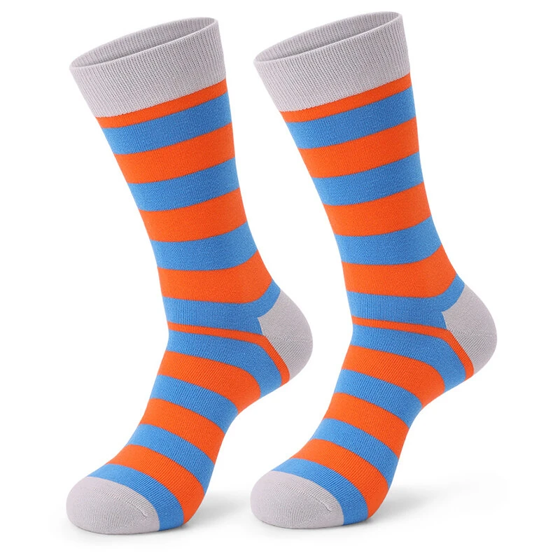 (image for) 5 Pairs Men's Cotton Stripe Socks Funny Crew Bright Color Block Personality Mid Long Tube Skateboard Socks Unisex