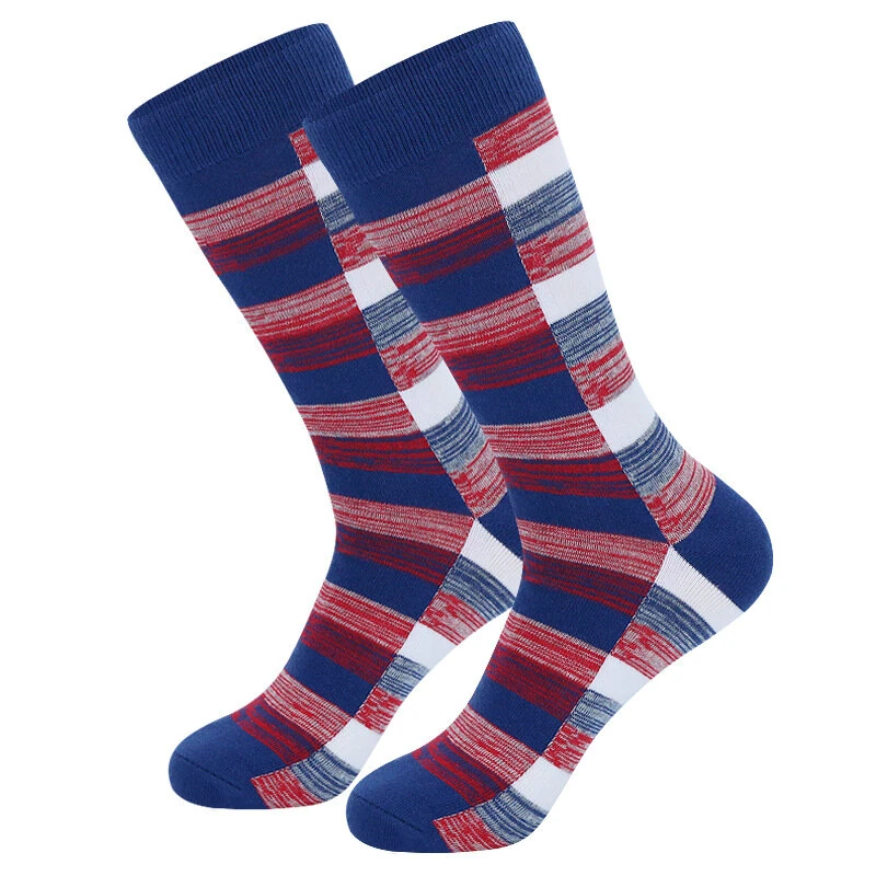 (image for) 5 Pairs Men's Dress Socks Cotton Colorful Striped Geometric Pattern Funny Casual Pack Novelty Business Socks Comfortable