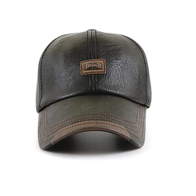 (image for) Collrown Men's Outdoor PU Leather Baseball Cap Casual Sun Hat Adjustable Sport Casual Visor Hat for Autumn Winter