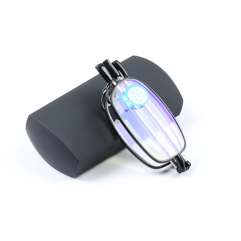 (image for) Foldable Reading Glasses Men Women Metal Frame Blue Light Resistant EyeGlasses with Bag Prescription Eyewear +1.5 To +3.5