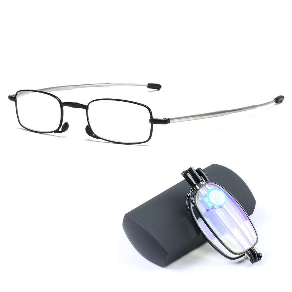 (image for) Foldable Reading Glasses Men Women Metal Frame Blue Light Resistant EyeGlasses with Bag Prescription Eyewear +1.5 To +3.5